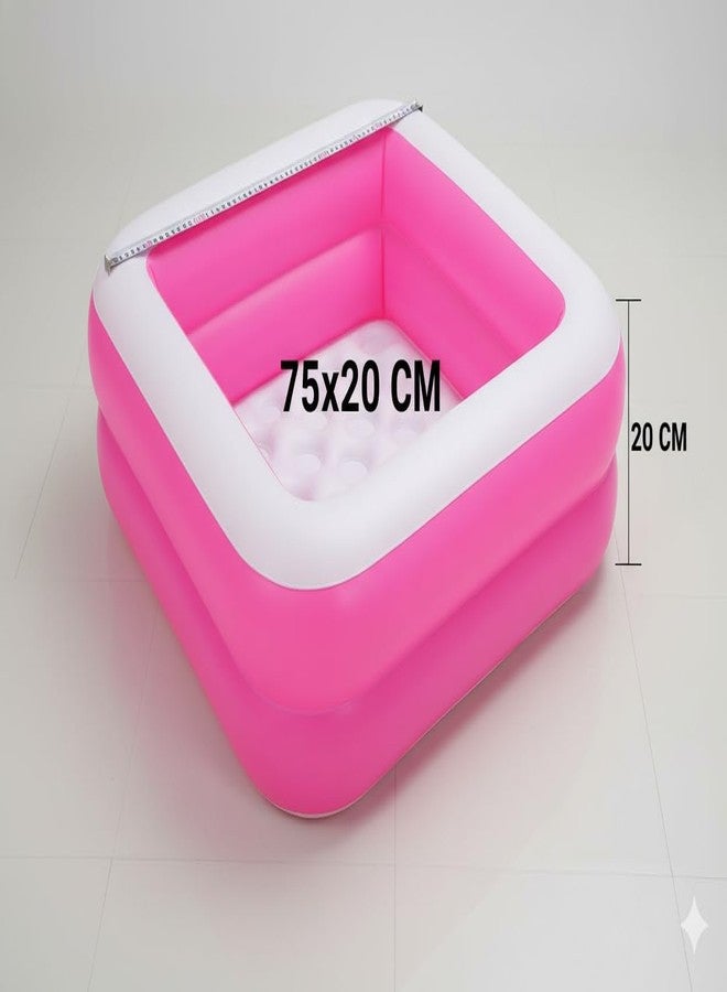 TRADY مسبح أطفال قابل للنفخ من TRADY، مربع الشكل - مسبح صغير محمول للأطفال مزود بقاعدة ناعمة مبطنة بالهواء، مصنوع من مادة PVC سميكة، سهل النفخ والتفريغ، للاستخدام الداخلي والخارجي للأطفال الرضع والصغار - Image 2